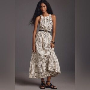Anthropologie / L / Black & Cream Geometric Tiered Maxi Dress / Comfy / Cotton